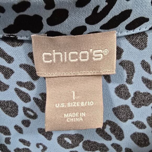 Chico’s Blue Size 1 Mediun Animal-Print Blouse Long Sleeve Top Casual Lightweigh - Picture 3 of 9
